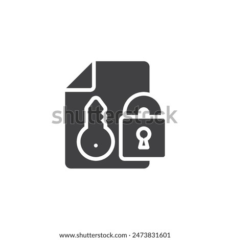 File with a key and padlock vector icon. filled flat sign for mobile concept and web design. File Permissions glyph icon. Symbol, logo illustration. Vector graphics