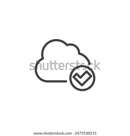 Cloud access line icon. linear style sign for mobile concept and web design. Cloud and checkmark outline vector icon. Symbol, logo illustration. Vector graphics