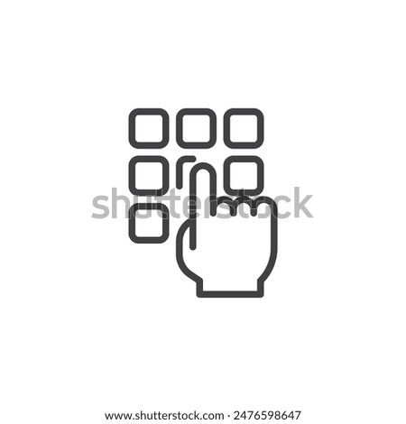 PIN Code line icon. linear style sign for mobile concept and web design. Keypad with a finger entering a code outline vector icon. Symbol, logo illustration. Vector graphics