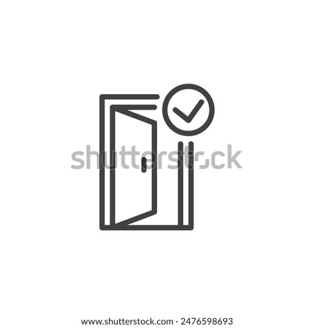 Access Granted line icon. linear style sign for mobile concept and web design. Open door with a checkmark outline vector icon. Symbol, logo illustration. Vector graphics