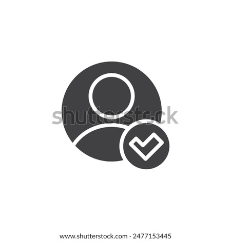 User profile with a checkmark vector icon. filled flat sign for mobile concept and web design. Verified User glyph icon. Symbol, logo illustration. Vector graphics