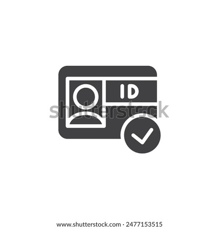 ID badge with a person photo and a checkmark vector icon. filled flat sign for mobile concept and web design. Security Badge glyph icon. Symbol, logo illustration. Vector graphics