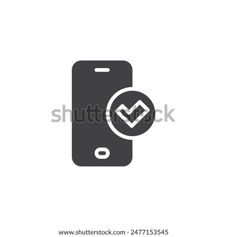 Smartphone with a checkmark vector icon. filled flat sign for mobile concept and web design. Verified phone glyph icon. Symbol, logo illustration. Vector graphics