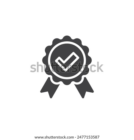 Ribbon badge with a checkmark vector icon. filled flat sign for mobile concept and web design. Quality Assurance glyph icon. Symbol, logo illustration. Vector graphics