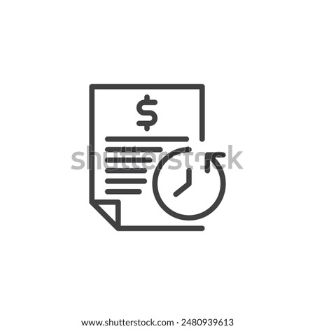 Bank Transaction History line icon. linear style sign for mobile concept and web design. Document with a list of transactions and dollar sign outline vector icon. Symbol, logo illustration.