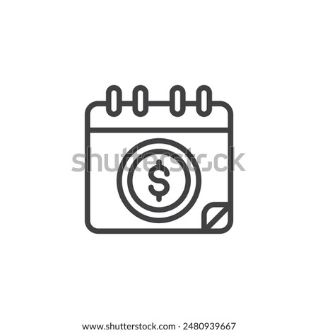 Financial Planning line icon. linear style sign for mobile concept and web design. Calendar with dollar sign outline vector icon. Symbol, logo illustration. Vector graphics