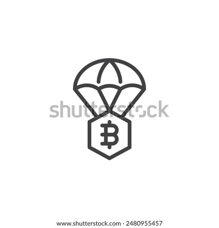 Crypto Airdrop line icon. linear style sign for mobile concept and web design. Parachute dropping bitcoin outline vector icon. Symbol, logo illustration. Vector graphics