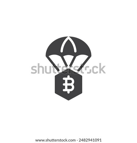 Parachute dropping bitcoin vector icon. filled flat sign for mobile concept and web design. Crypto Airdrop glyph icon. Symbol, logo illustration. Vector graphics