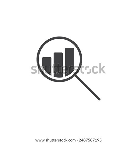 Magnifying glass over a bar chart vector icon. filled flat sign for mobile concept and web design. SEO Analysis glyph icon. Symbol, logo illustration. Vector graphics