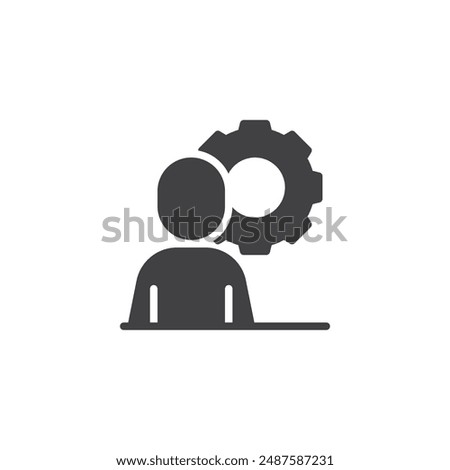 Person with a gear vector icon. filled flat sign for mobile concept and web design. Human Resource glyph icon. Symbol, logo illustration. Vector graphics