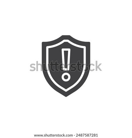 Shield with an exclamation mark vector icon. filled flat sign for mobile concept and web design. Risk Management glyph icon. Symbol, logo illustration. Vector graphics