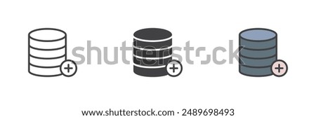 Add database different style icon set. Line, glyph and filled outline colorful version, outline and filled vector sign. Data recovery symbol, logo illustration. Vector graphics