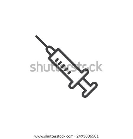 Medical Syringe line icon. linear style sign for mobile concept and web design. Syringe with needle outline vector icon. Vaccination symbol, logo illustration. Vector graphics