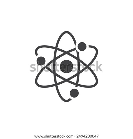 Atom with orbiting electron vector icon. filled flat sign for mobile concept and web design. Atom glyph icon. Science symbol, logo illustration. Vector graphics