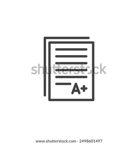 Report Card line icon. linear style sign for mobile concept and web design. Report card with an A+ grade outline vector icon. Symbol, logo illustration. Vector graphics