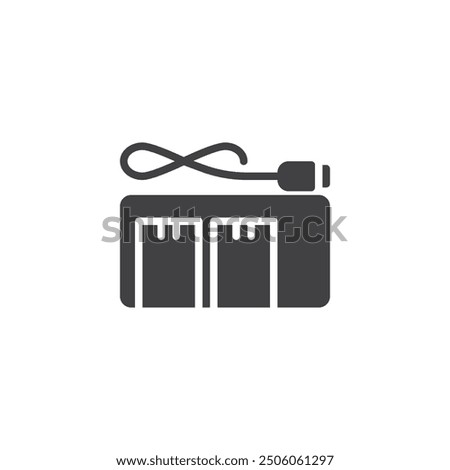 Battery charger vector icon. filled flat sign for mobile concept and web design. Camera battery charger glyph icon. Symbol, logo illustration. Vector graphics