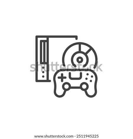 Video games and accessories line icon. linear style sign for mobile concept and web design. Gaming controller and game disc outline vector icon. Symbol, logo illustration. Vector graphics