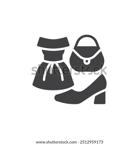 Dress, high heels, and a handbag vector icon. filled flat sign for mobile concept and web design. Fashion and apparel glyph icon. Symbol, logo illustration. Vector graphics