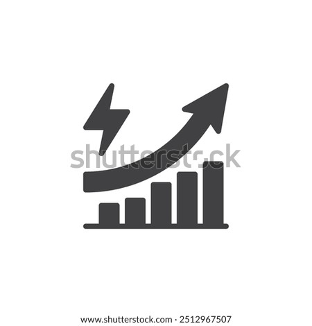 Bar chart with an upward arrow vector icon. filled flat sign for mobile concept and web design. Energy Efficiency glyph icon. Symbol, logo illustration. Vector graphics