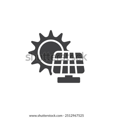 Sun with solar rays and solar panel vector icon. filled flat sign for mobile concept and web design. Solar Power glyph icon. Symbol, logo illustration. Vector graphics