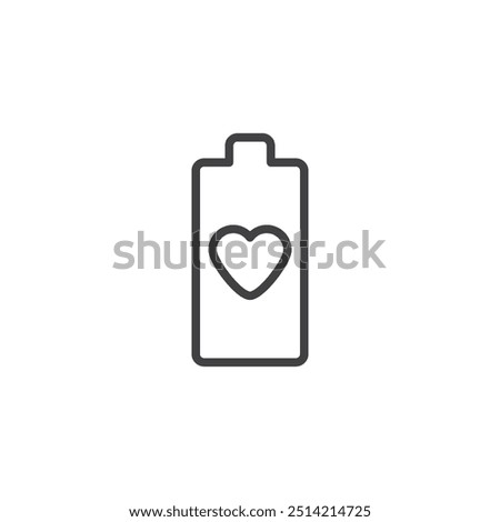 Battery Life line icon. linear style sign for mobile concept and web design. Battery with heart outline vector icon. Symbol, logo illustration. Vector graphics