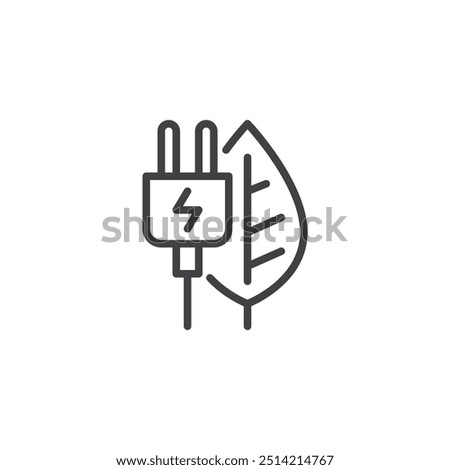 Energy Efficiency line icon. linear style sign for mobile concept and web design. Leaf with a power plug outline vector icon. Symbol, logo illustration. Vector graphics