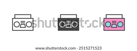 Radio, cassette player different style icon set. Line, glyph and filled outline colorful version, outline and filled vector sign. Symbol, logo illustration. Vector graphics