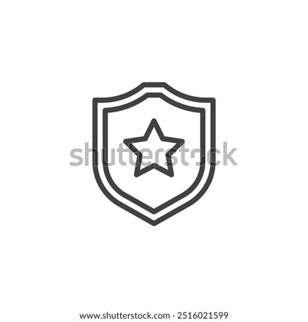 Military shield line icon. linear style sign for mobile concept and web design. Shield with a star outline vector icon. Defense and protection symbol, logo illustration. Vector graphics