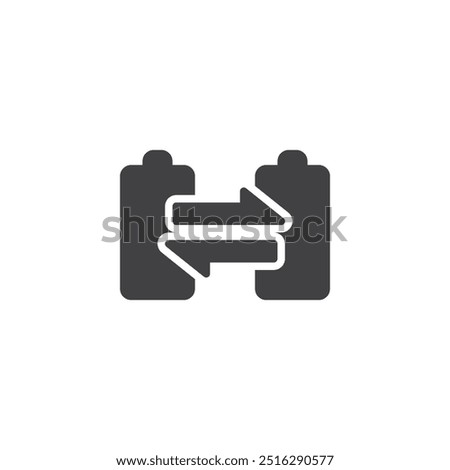 Two batteries with an arrows vector icon. filled flat sign for mobile concept and web design. Battery Swap glyph icon. Symbol, logo illustration. Vector graphics