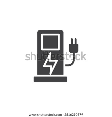 Electric vehicle charging station with a cable and plug vector icon. filled flat sign for mobile concept and web design. Charging Station glyph icon. Symbol, logo illustration. Vector graphics