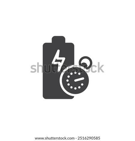 Battery with a lightning bolt and a stopwatch vector icon. filled flat sign for mobile concept and web design. Fast Charging glyph icon. Symbol, logo illustration. Vector graphics