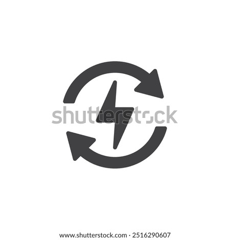 Lightning with a circular arrows around vector icon. filled flat sign for mobile concept and web design. Recharge process glyph icon. Symbol, logo illustration. Vector graphics