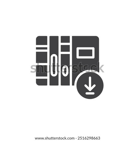 Download arrow with a stack of books vector icon. filled flat sign for mobile concept and web design. Study Material Download glyph icon. Symbol, logo illustration. Vector graphics