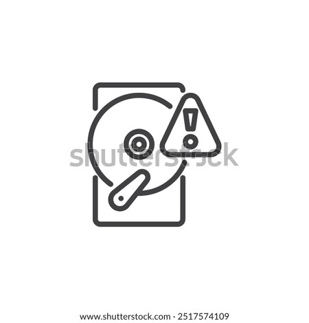 Low Storage Alert line icon. Linear style sign for mobile concept and web design. Hard drive with an exclamation mark outline vector icon. HDD Low storage warning symbol, logo illustration. 