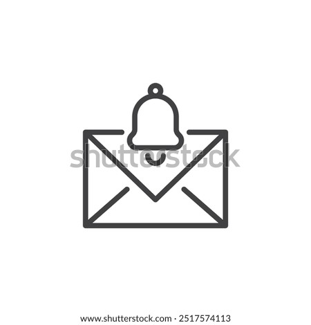 Email Notification line icon. Linear style sign for mobile concept and web design. Envelope with a notification bell outline vector icon. New or unread email symbol, logo illustration. Vector graphics