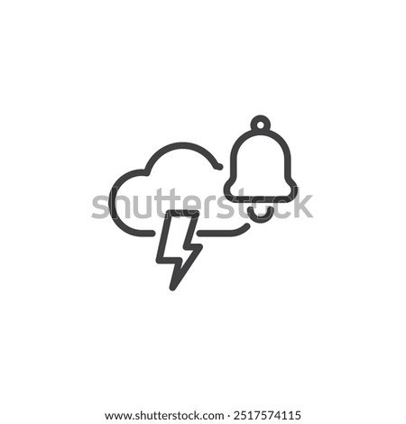 Weather Alert line icon. Linear style sign for mobile concept and web design. Cloud with a lightning bolt and bell outline vector icon. Severe weather alerts symbol, logo illustration. Vector graphics