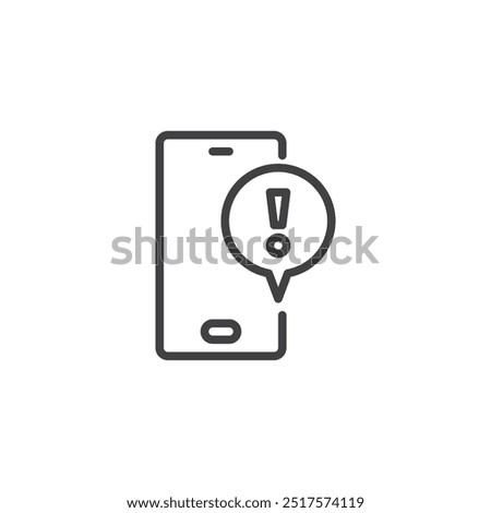 Push Notification line icon. Linear style sign for mobile concept and web design. Smartphone with a popping alert outline vector icon. App notification symbol, logo illustration. Vector graphics.