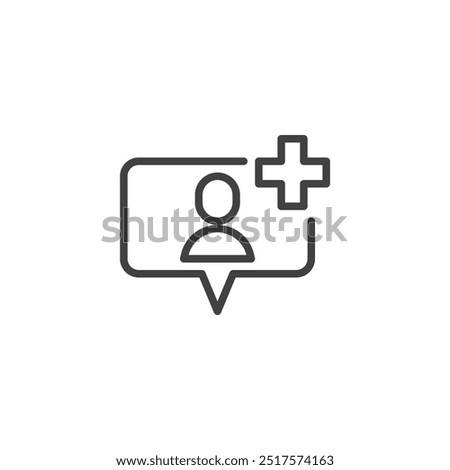 Follow Notification line icon. Linear style sign for mobile concept and web design. Avatar with a plus sign outline vector icon. New followers symbol, logo illustration. Vector graphics