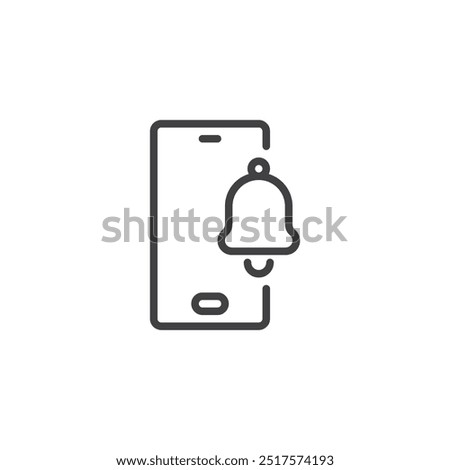 Mobile phone Alert line icon. Linear style sign for mobile concept and web design. Smartphone with a bell icon outline vector icon. Device notification symbol, logo illustration. Vector graphics