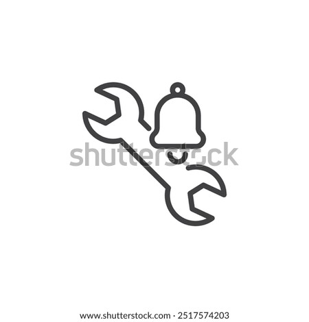 Maintenance Notification line icon. Linear style sign for mobile concept and web design. Wrench with a notification bell outline vector icon. Maintenance update system check symbol, logo illustration