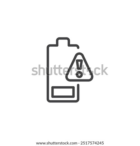 Battery Alert line icon. Linear style sign for mobile concept and web design. Battery with a notification symbol outline vector icon. Low battery or power warning symbol, logo illustration