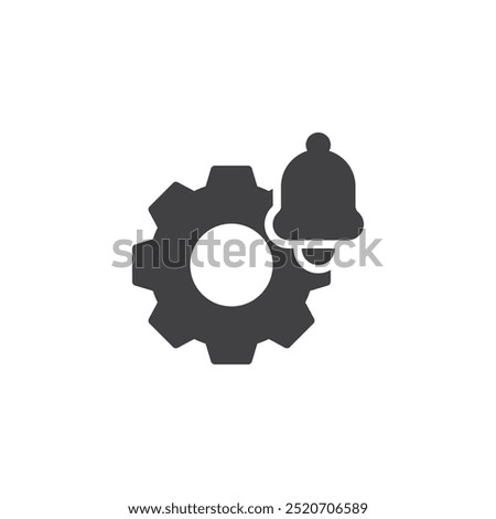 Gear with a bell vector icon. filled flat sign for mobile concept and web design. Notification Settings glyph icon. Notification preferences symbol, logo illustration. Vector graphics