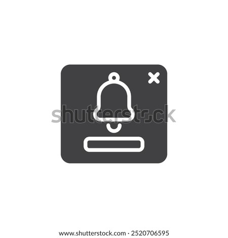 Popup window with alert bell vector icon. filled flat sign for mobile concept and web design. Notification Popup glyph icon. Notification window symbol, logo illustration. Vector graphics