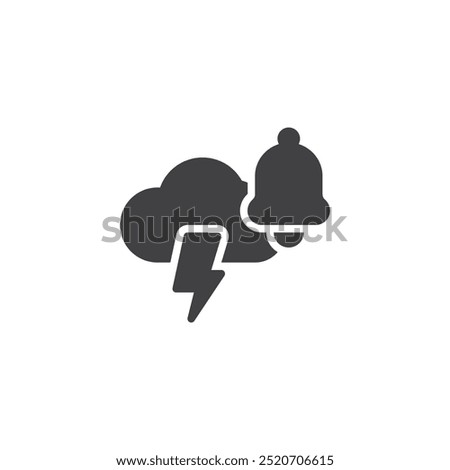 Cloud with a lightning bolt and bell vector icon. filled flat sign for mobile concept and web design. Weather Alert glyph icon. Severe weather alerts symbol, logo illustration. Vector graphics