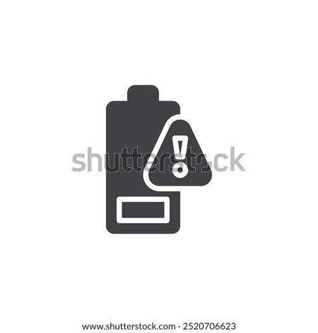 Battery with a notification symbol vector icon. filled flat sign for mobile concept and web design. Battery Alert glyph icon. Low battery or power warning symbol, logo illustration. Vector graphics