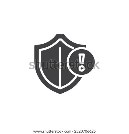 Shield with an exclamation mark vector icon. filled flat sign for mobile concept and web design. Security Alert glyph icon. Security warning or breach symbol, logo illustration. Vector graphics