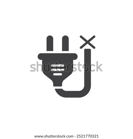 Power plug with a cross vector icon. Filled flat sign for mobile concept and web design. Power Outage glyph icon. Loss of electricity symbol, logo illustration. Vector graphics