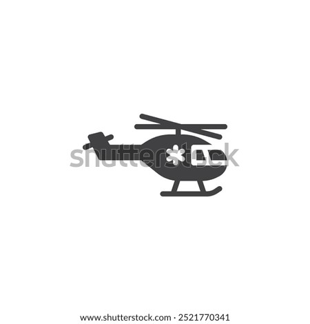 Emergency helicopter vector icon. Filled flat sign for mobile concept and web design. Helicopter with medical cross glyphicon. Symbol, logo illustration. Vector graphics.