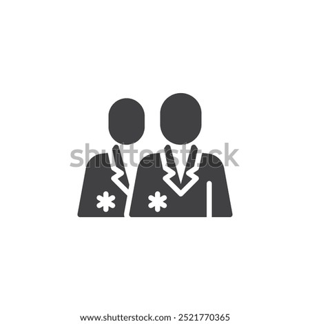 Group of people wearing medical coat vector icon. Filled flat sign for mobile concept and web design. Emergency Response Team glyph icon. Symbol, logo illustration. Vector graphics