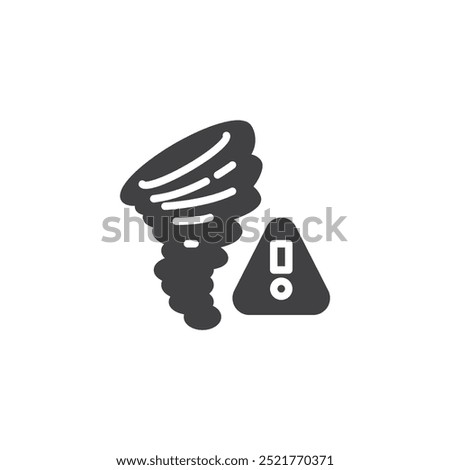 Tornado with a warning triangle vector icon. Filled flat sign for mobile concept and web design. Tornado Warning glyph icon. Hurricane alert symbol, logo illustration. Vector graphics.